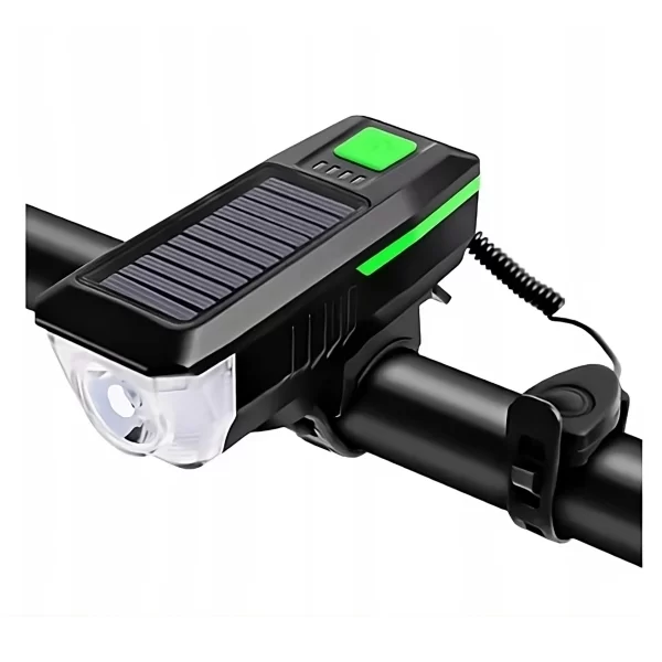 Luz Delantera Para Bicicleta con Recarga Solar, USB y Pito / Luces para Bicicleta / Luz Impermeable Para Bicicleta